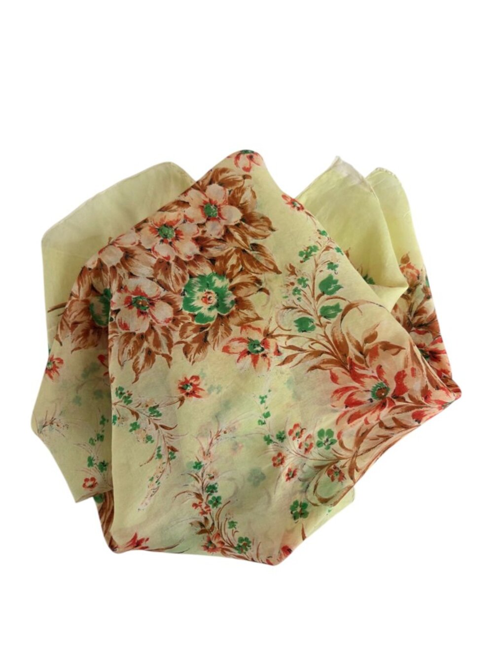 Vintage Floral Silk Scarf Hand Rolled Edges Cottage Garden Flower 30" x 31"